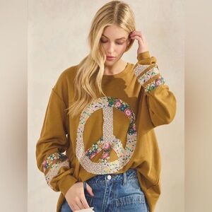 Sage & Fig Floral Peace Sign Mustard Sweatshirt